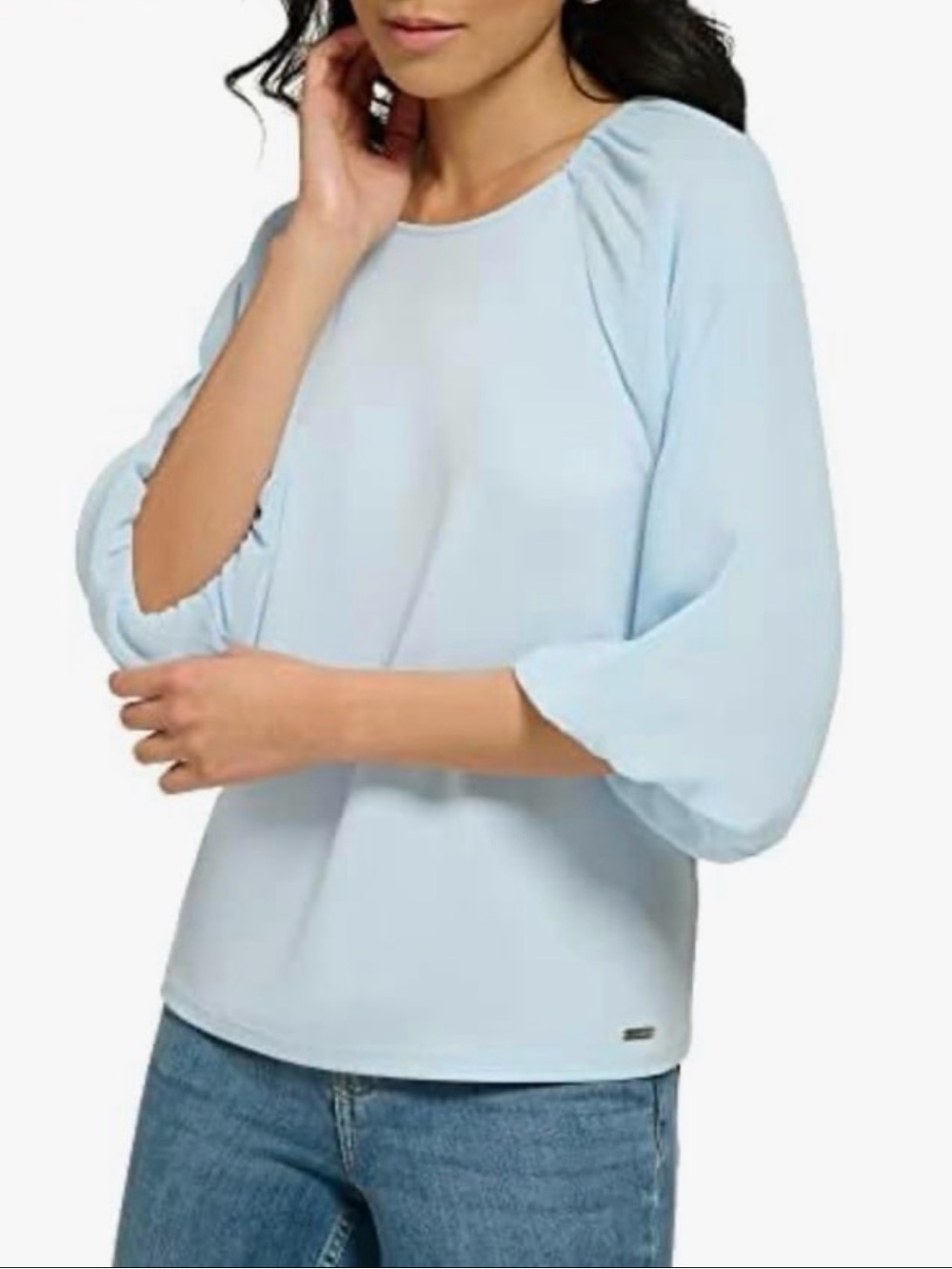 Calvin Klein Light Blue Balloon-Sleeve Pullover Blouse